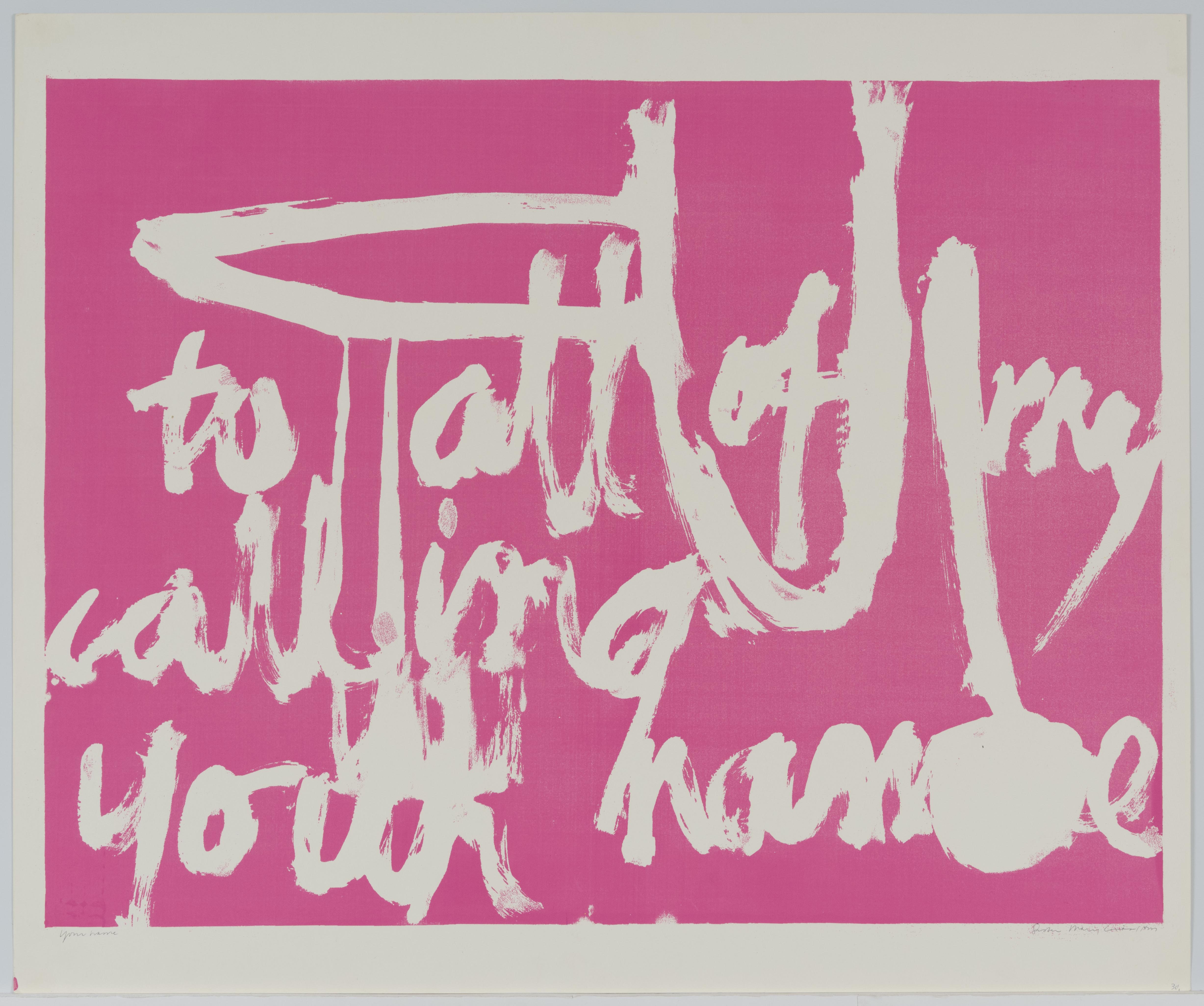 Corita Kent, to all of my calling your name, 1962