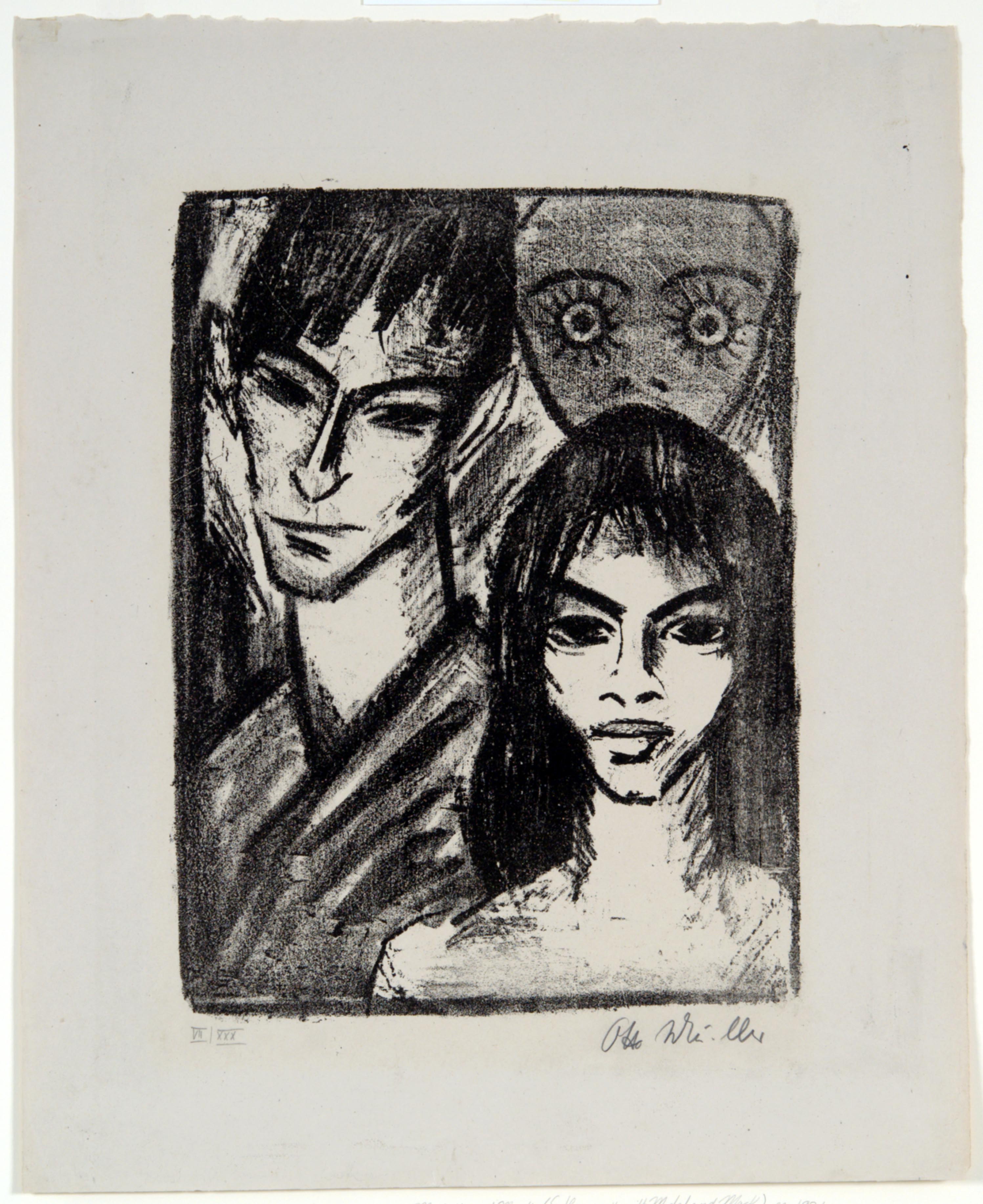 Otto Mueller, Self-Portrait with Model and Mask, 1921 - 1922