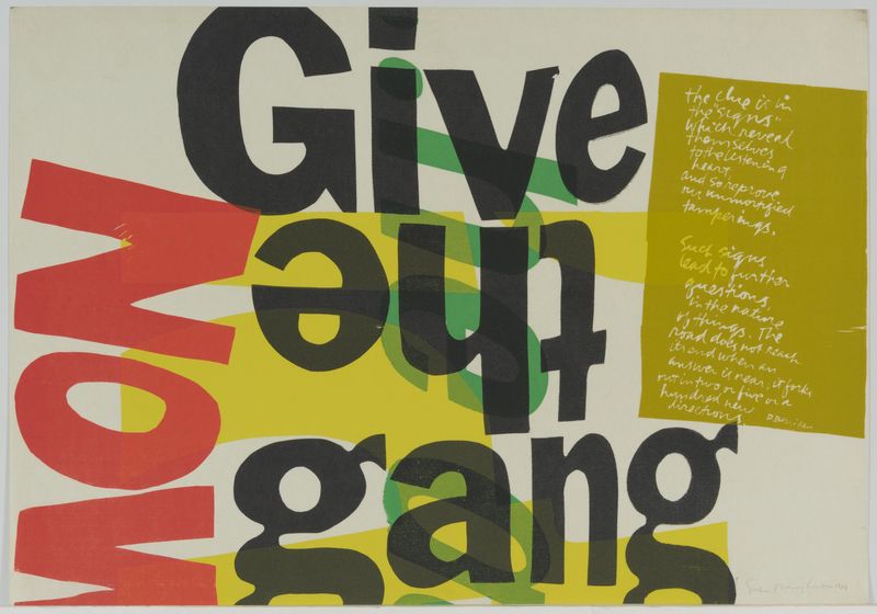 Corita Kent, (give the gang) the clue is in the signs, 1966