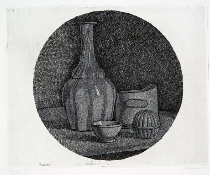 Giorgio Morandi, Large Circular Still Life with Bottle and Three Objects, 1946