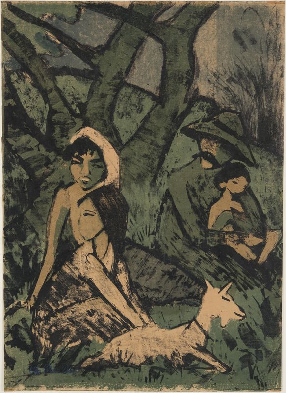 Otto Mueller, Encamped Gypsy Family with Goat, 1926 - 1927