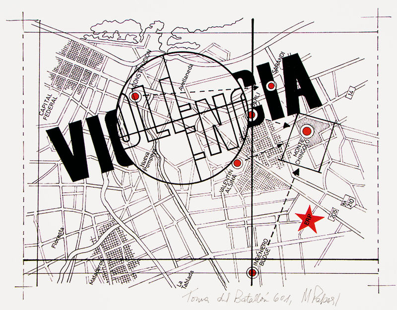 Toma del batallón 601 (The capture of battalion 601), from the series Diagramas de batallas (Battle diagrams), by Margarita Paksa, 1975