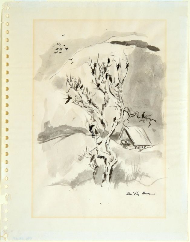 Dorothy Woodhead Brown, Tree and Black Birds, 1970