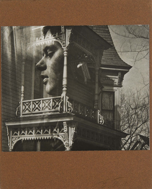 Edmund Teske, Face Superimposed on Victorian House, 1969