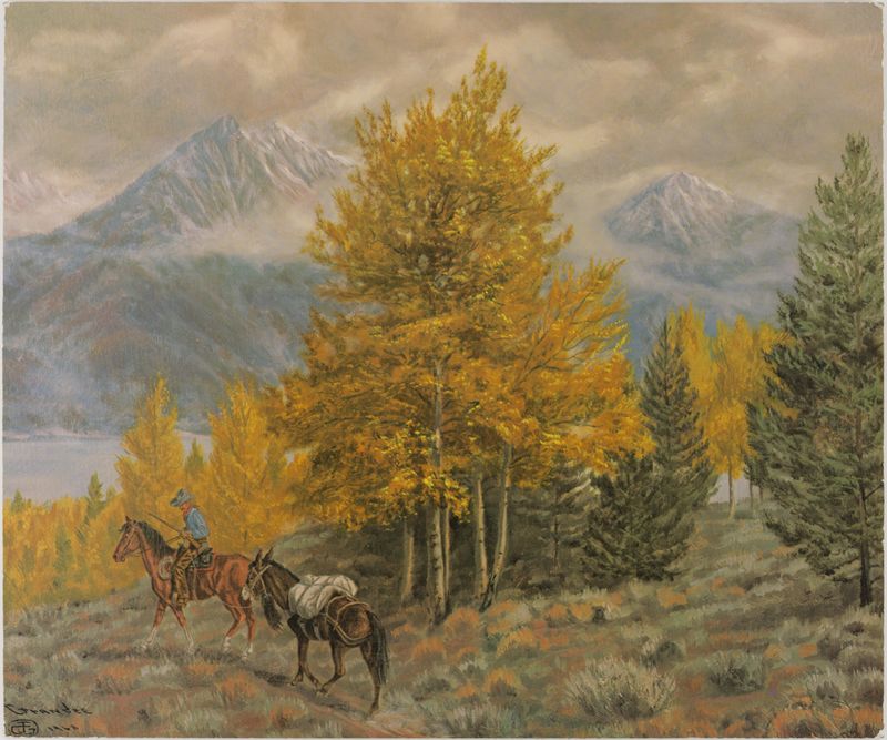 Robert Heinecken, Untitled (Color reproduction depicting cowboy with horses in a landscape), 1971