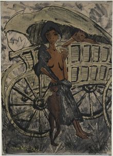 Otto Mueller, Gypsy Woman with Child in front of Covered Wagon, 1926 - 1927