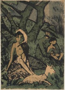 Otto Mueller, Encamped Gypsy Family with Goat, 1926 - 1927