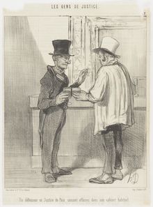 Honoré Daumier, Un defenseur en Justice de Paix causant affaires dans son cabinet habituel, XXVII in series, November 1, 1846