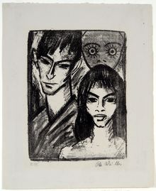 Otto Mueller, Self-Portrait with Model and Mask, 1921 - 1922
