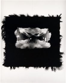 Ellen Brooks, Untitled (shaped canvas, abstract figures, feathers), [n.d.]