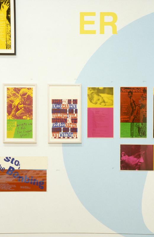 Installation view of Power Up: Sister Corita and Donald Moffett, Interlocking at the Hammer Museum, Los Angeles from February 6 – April 2, 2000