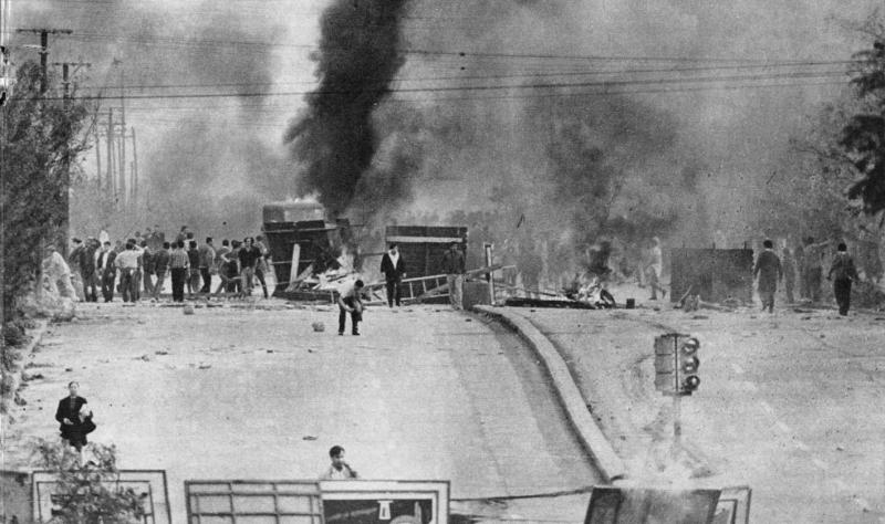 Civilians protest the Onganía regime in Cordobazo, Argentina, June 5, 1969