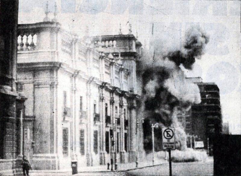 Bombing of La Moneda, the presidential palace, during a coup d’état in Santiago, 1973