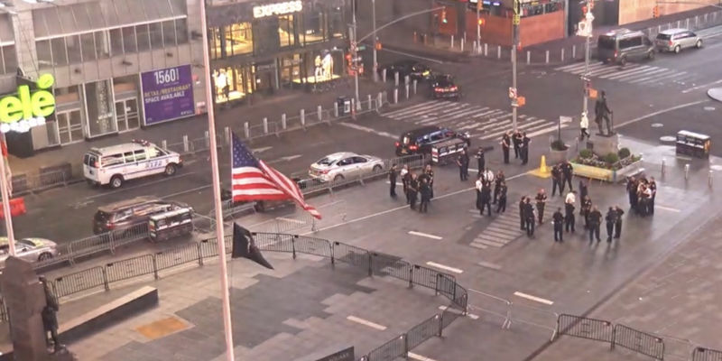 A screenshot of a livestream of police officers in Times Square, New York