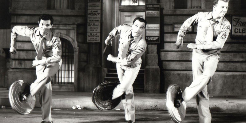 Publicity photo for "It's Always Fair Weather" (1955), showing Michael Kidd, Gene Kelly and Dan Dailey