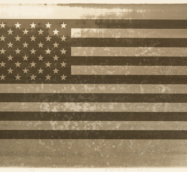 Sepia-toned print of the American flag