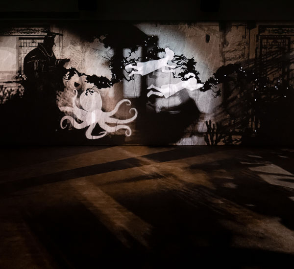 Image of multimedia installation with elements of shadow puppetry