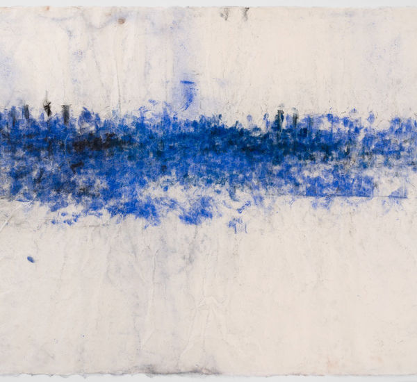 Abstract drawing with frenetic blue marks