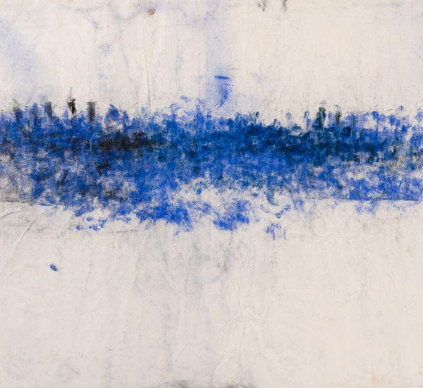 Abstract drawing with frenetic blue marks
