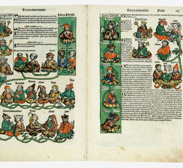 An ancient text book illustrated with hieroglyphs and scenes of the afterlife