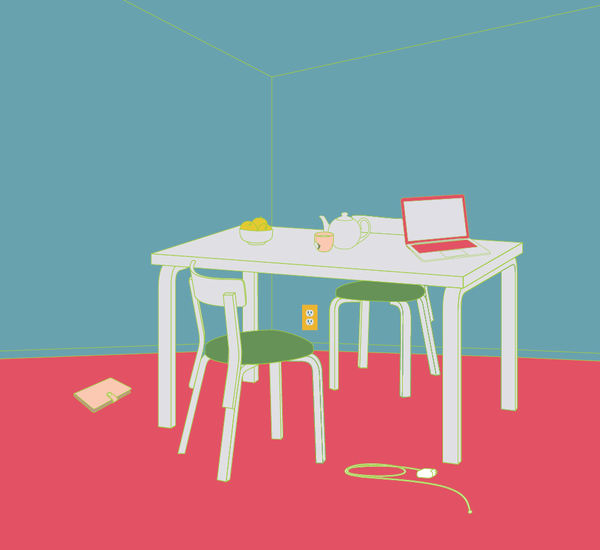 Graphic of a desk covered in study materials
