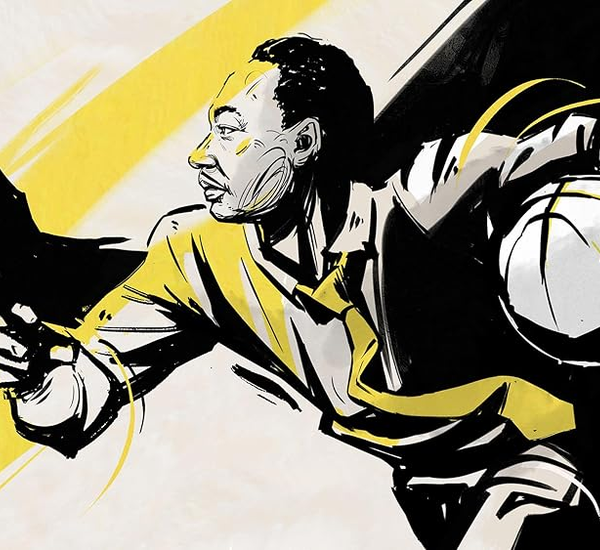 Expressive drawing of Dr. Martin Luther King, Jr. dribbling a basketball