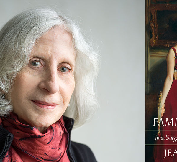Headshot of Jean Strouse alongside her book cover "Family Romance: John Singer Sargent and the Wertheimers"