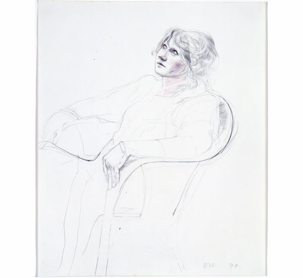 Sketch of a woman sitting in a chair and smoking