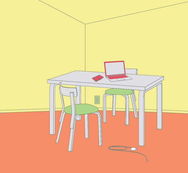 Colorful graphic of a work desk