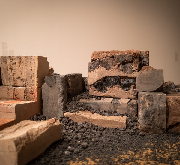 Blocky installation work made from natural materials