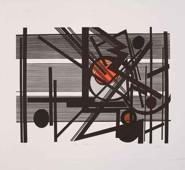 Abstract geometric print with striking black lines