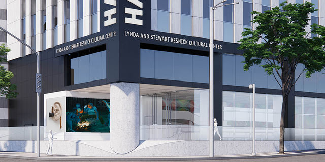 Rendering of the future corner entrance of the Hammer Museum