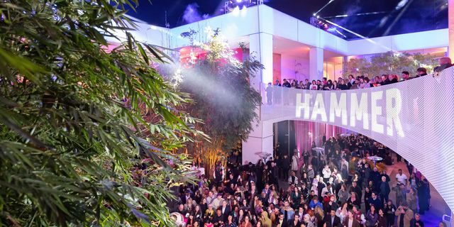 A large crowd in the Hammer Museum courtyard