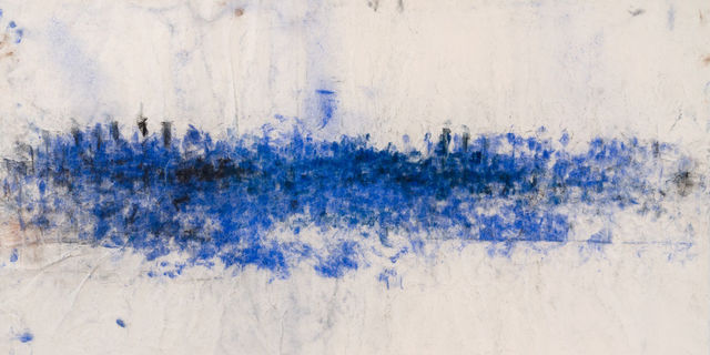 Abstract drawing with frenetic blue marks
