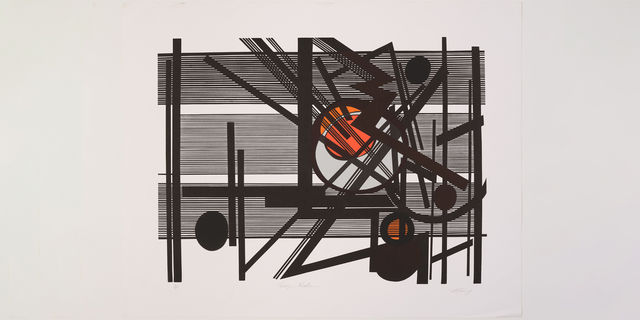 Abstract geometric print with striking black lines