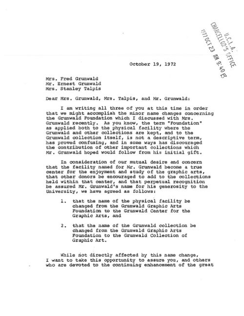 Digitized version of letter from Charles E. Young to Saidee Grunwald, Ernest Grunwald, and Lotte Talpis