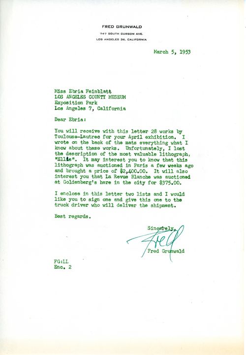Letter from Fred Grunwald to Ebria Feinblatt, March 5, 1953