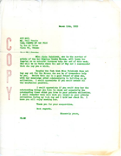 Letter from Fred Grunwald to Paul Prouté, March 15, 1955