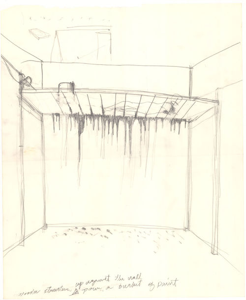 A sketch of a flat form against the wall of a room