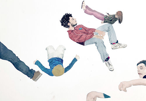 A painting of people posed as if sitting