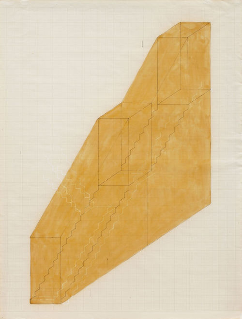 A drawing of orange-yellow stairs on graph paper