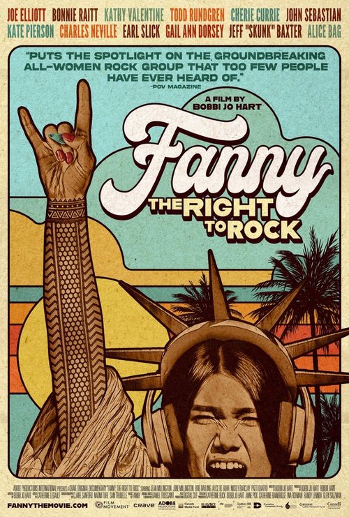 Poster advertising the documentary film "Fanny: The Right to Rock" (2021) with an illustration of a woman wearing headphones
