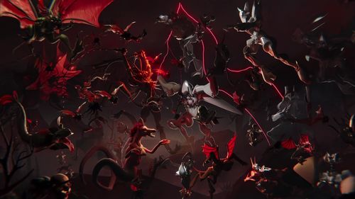 red monsters in a hellscape