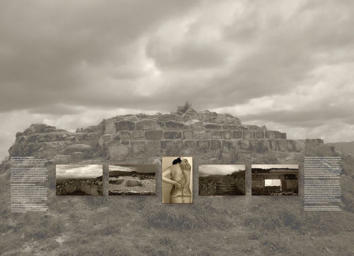 Black and white landscape image with other photos overlayed