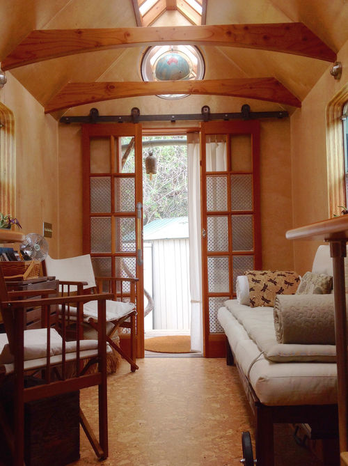 View from inside a cozy mobile cabin