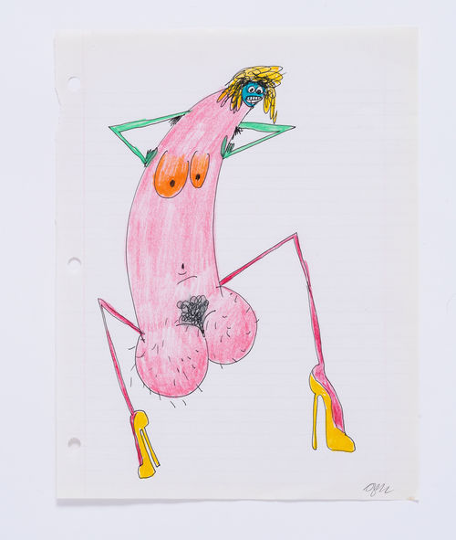 Self-portrait of the artist as a large penis with arms, legs, and breasts