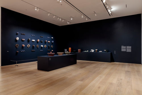 View of a gallery full of ceramic artworks