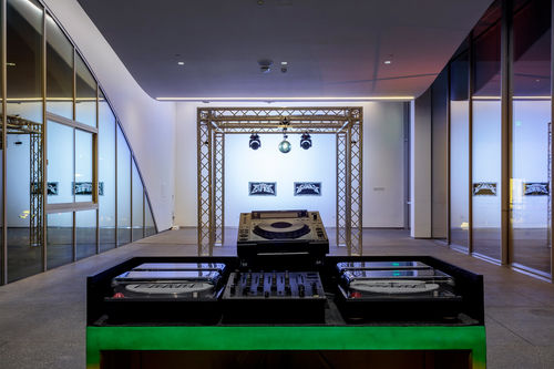 View from behind a DJ table