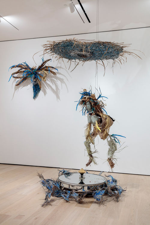 Installation view of a large-scale assemblage sculpture