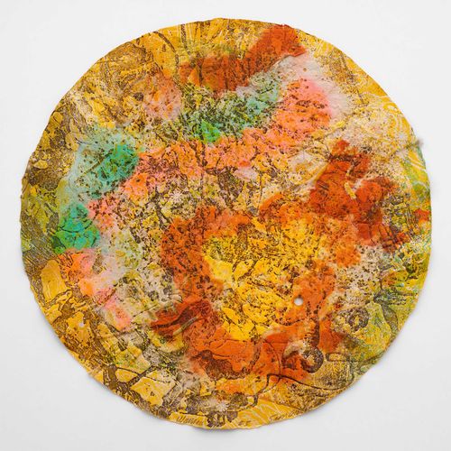 Colorful abstract etching in a circular shape